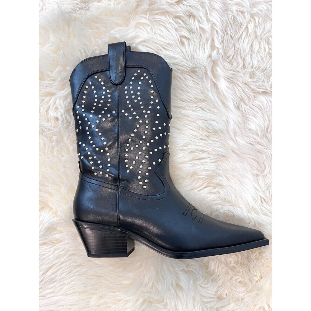 Zara Black faux Leather Studded Ankle Western Booties Size US 9  EUR 40 - Picture 6 of 13